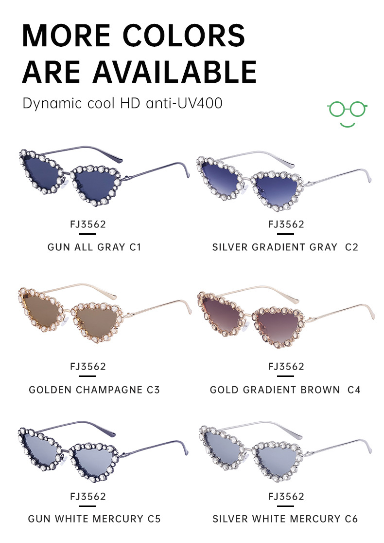55g Weight Full Frame Glasses Structure Sunglasses Classification PC, UV400 Protection Lens Material Casual Solid Color PC UV400 Protection Cat Eye Diamond Full Frame Women's Sunglasses