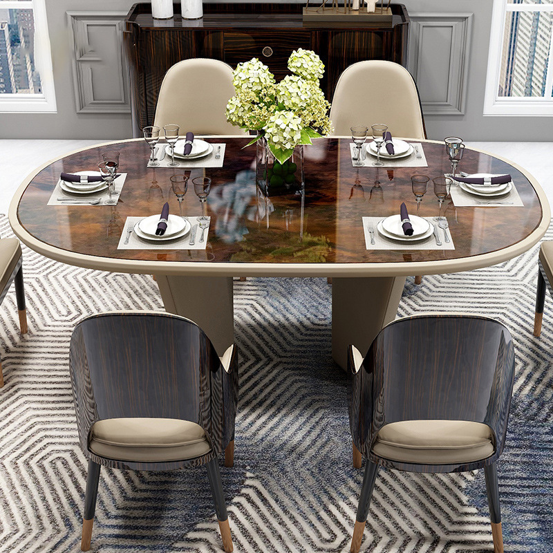 Vuitton Modern Light Luxury Solid Wood Oval Dining Table Light Luxury Combination Italian Restaurant Luxury Dining Table Long Table Vuitton Modern Light Luxury Solid Wood Oval Dining Table Light Luxury Combination Italian Restaurant Luxury Dining Table Long Table