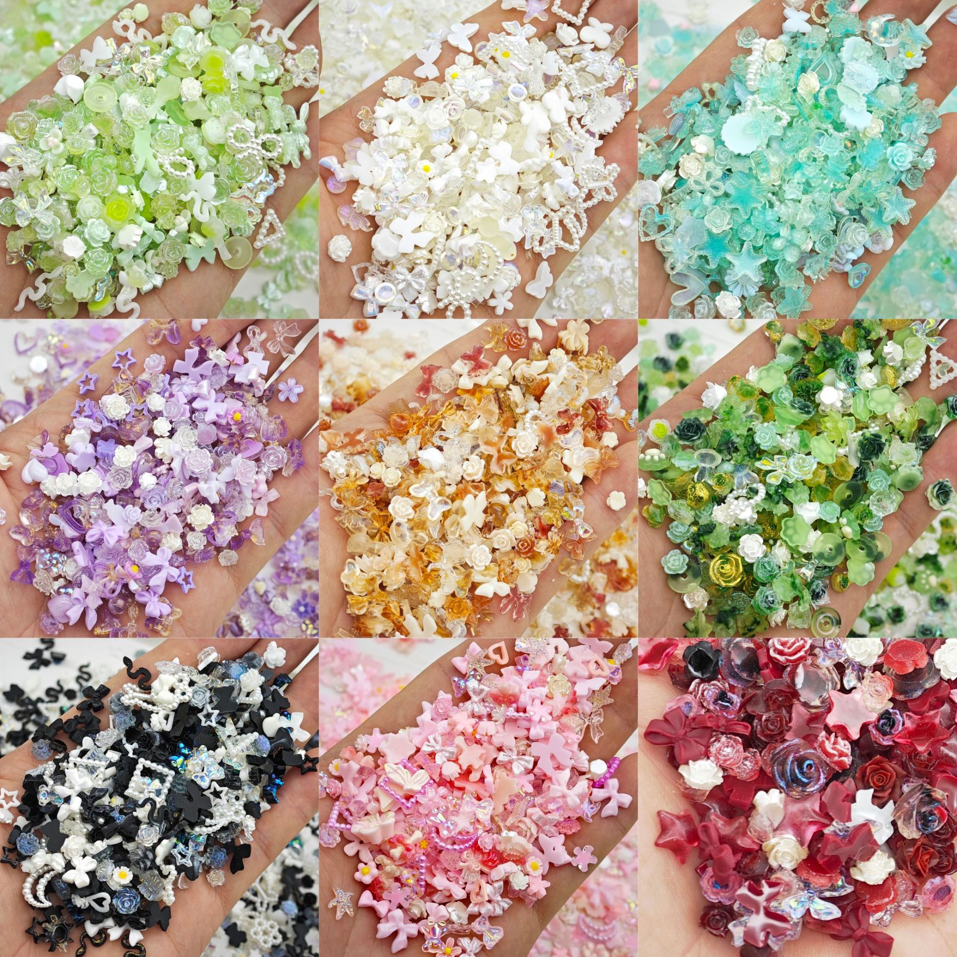 跨境仙仙美甲饰品混装混款山茶花蝴蝶结花朵指甲钻DIY手机壳饰品