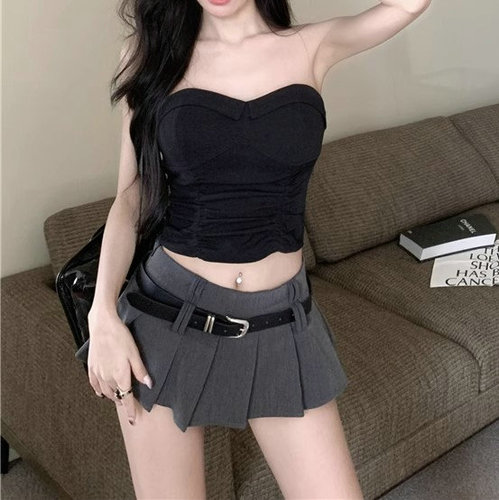 2025 American-style high-waisted mini skirt for petite figures, summer ultra-short skirt pants for trendy girls, pleated A-line skirt with versatile pure desire style