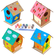爆款DIY木质鸟屋玩具ebay 亚马逊 wish外贸鸟房 儿童彩绘涂鸦鸟笼
