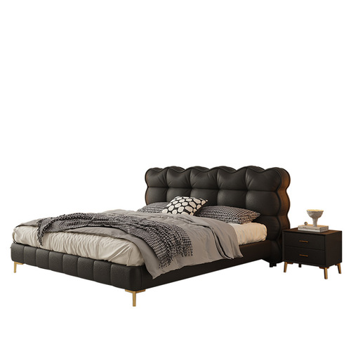 Italian light luxury leather cloud bed modern simple bed master bedroom wedding bed internet celebrity puff single and double high box storage bed
