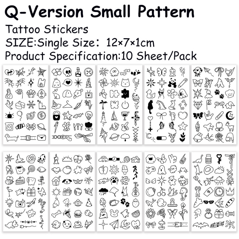 10 pcs/pack Q version cartoon cute black and white small pattern tattoo stickers personality diy decorative face stickers temporary stickers 10 pcs/pack Q version cartoon cute black and white small pattern tattoo stickers personality diy decorative face stickers temporary stickers