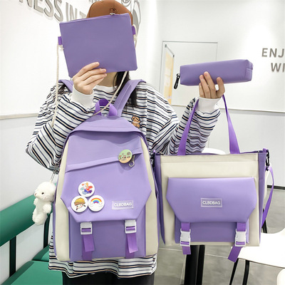 厂家批发少女书包五件套背包女韩版原宿ulzzang高初中学生双肩包