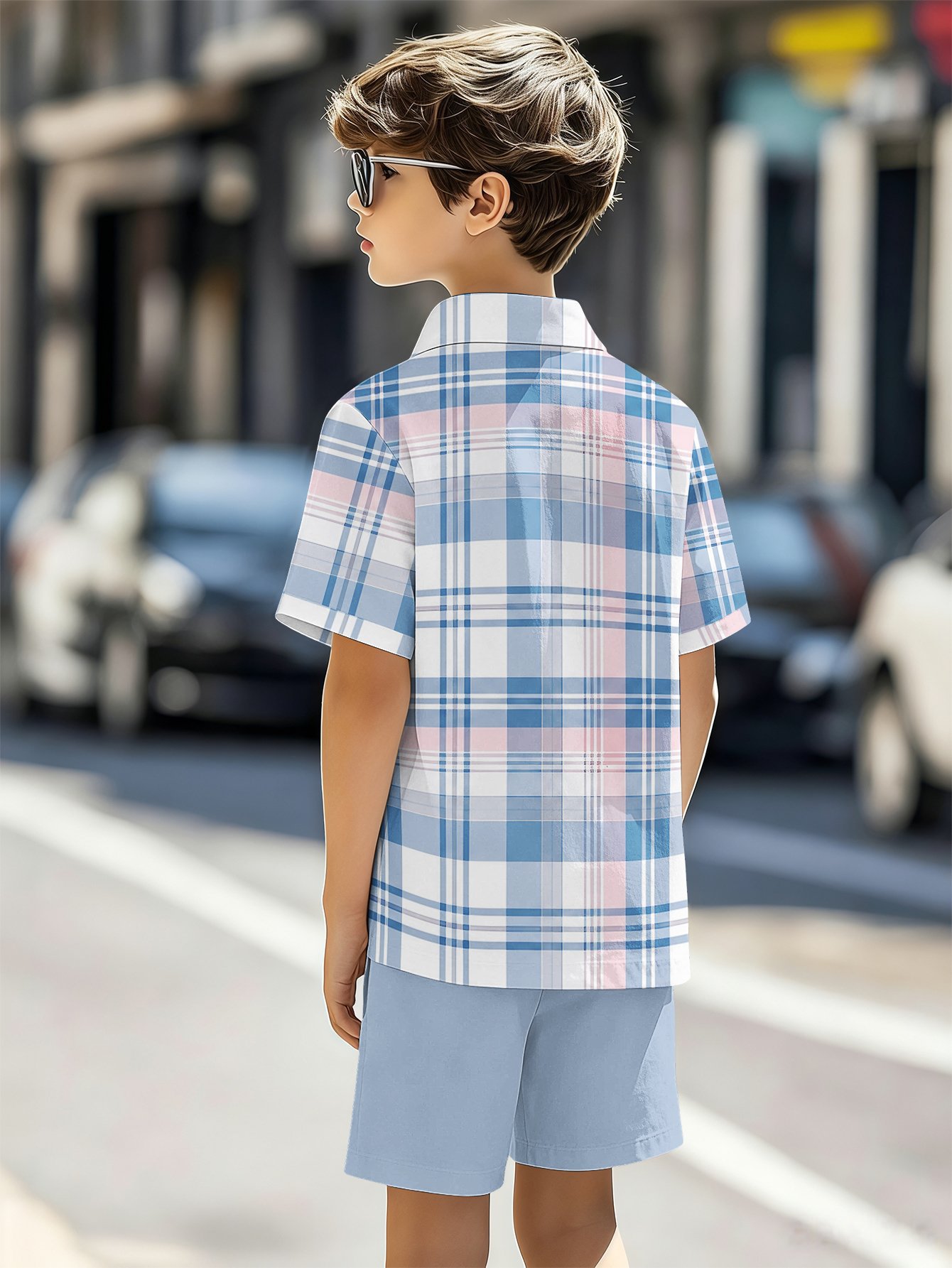 Boys Collared Shirt And Shorts Set With 3d Pattern Print_voghion.com