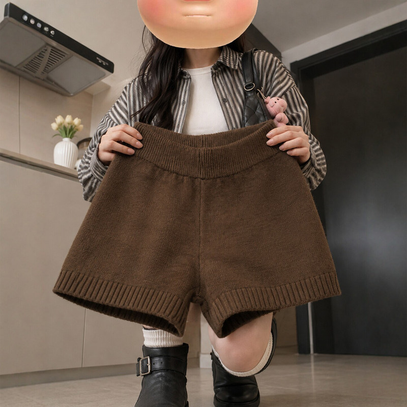 Melard Style Coffee-Colored Knitted Shorts for Women, Autumn and Winter 2026 New Loose-Fitting Outerwear Pants, Base Knit Pants Melard Style Coffee-Colored Knitted Shorts for Women, Autumn and Winter 2026 New Loose-Fitting Outerwear Pants, Base Knit Pants