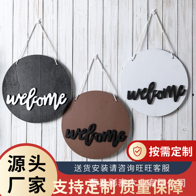 Wooden Handmade Wall Facade Hanging Decoration European Bionic Alphabet Text Disc Wooden Plate Flower Bow