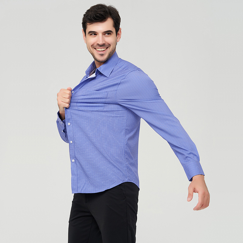 Camisa de Hombre de Estilo Americano, Clásica, Madura, Elástica, de Manga Larga, Estampada, Informal de Negocios, para Otoño
