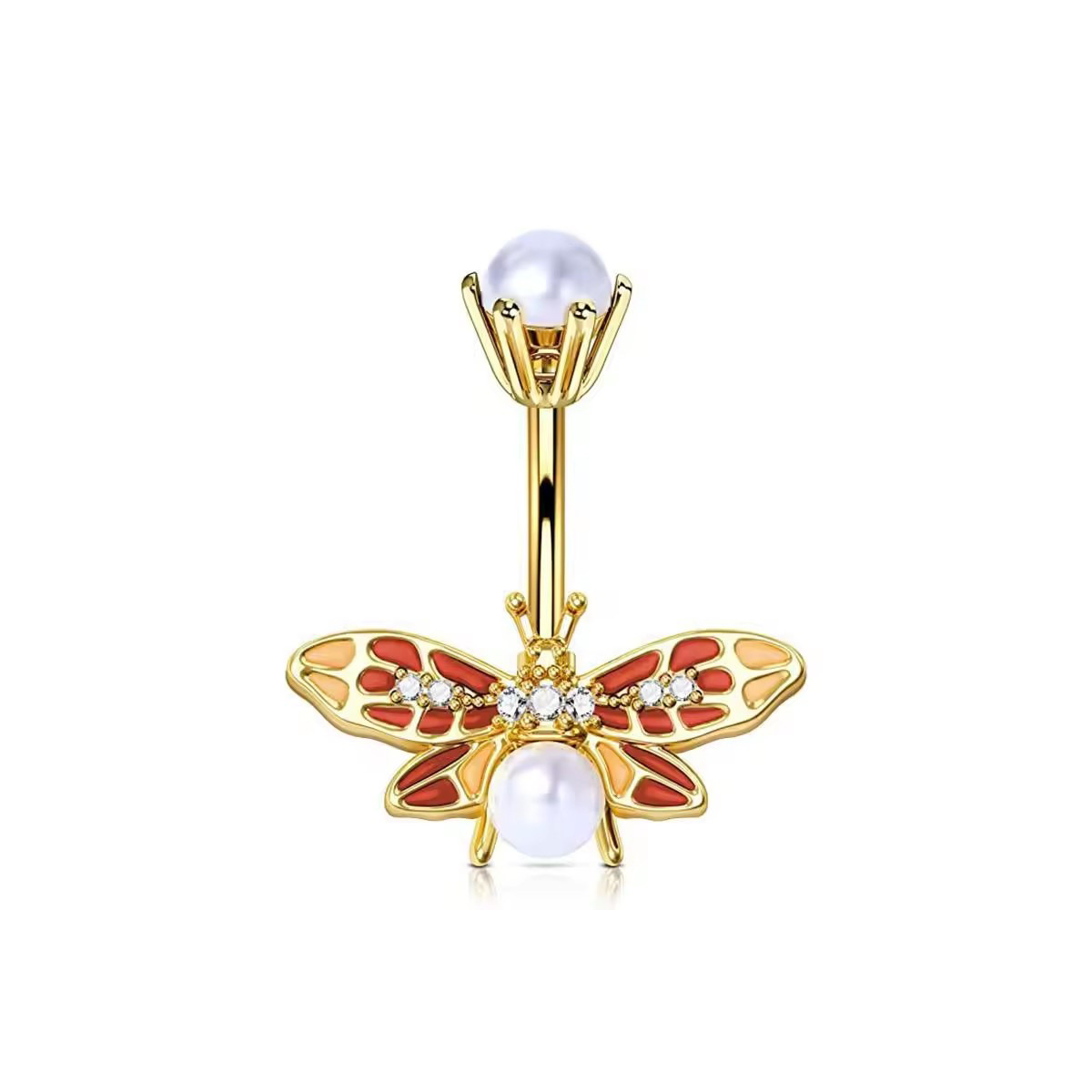 Piercing per ombelico in acciaio inossidabile multicolore in stile europeo e americano con farfalla e zircone_voghion.com