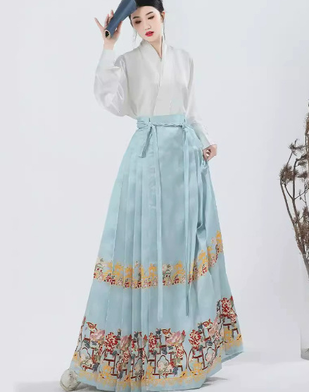 Blue printed separate horse skirt