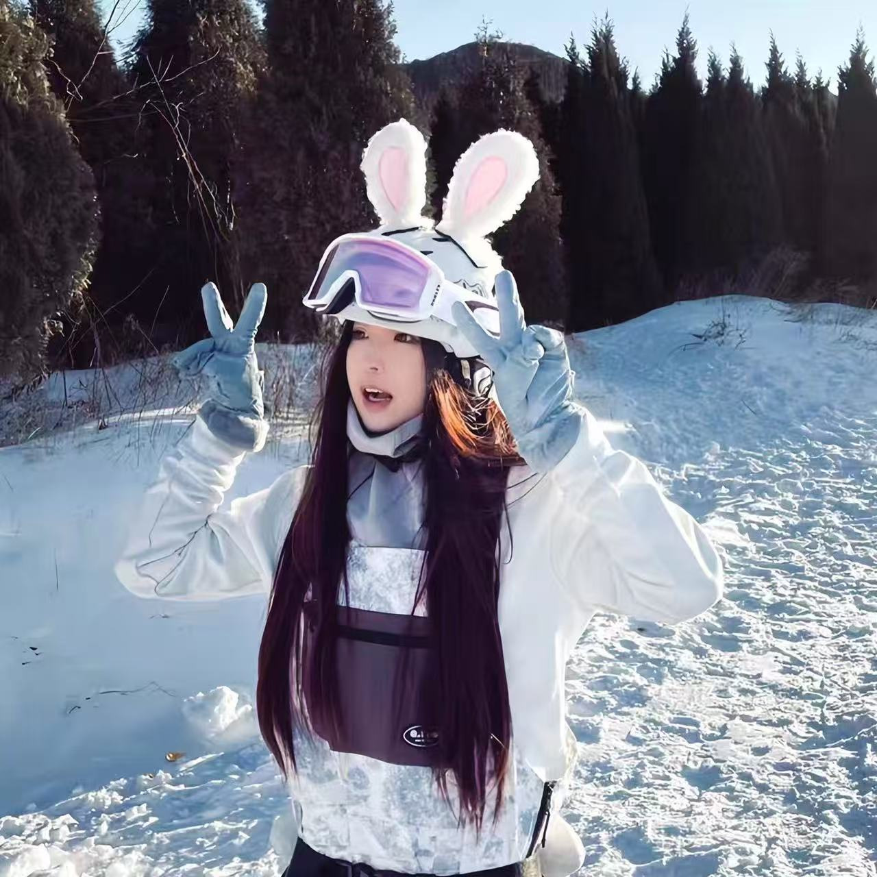 Universal Cute Rabbit Ear Ski Helmet Decoration Accessories, Universal (Auto Parts and Accessories) - wool-roll-rabbit-ears-1-pair-white