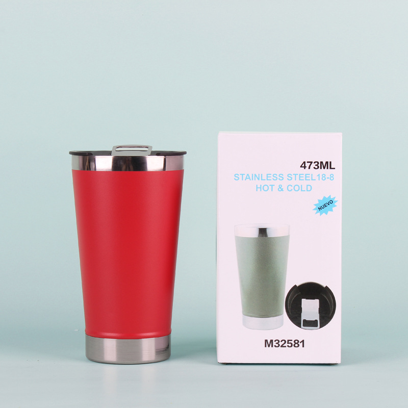 Taza de cerveza de acero inoxidable 304 de Brasil transfronterizo con abridor de botellas de doble capa Taza de coche Taza de helado de mantenimiento en frío de plástico en stock