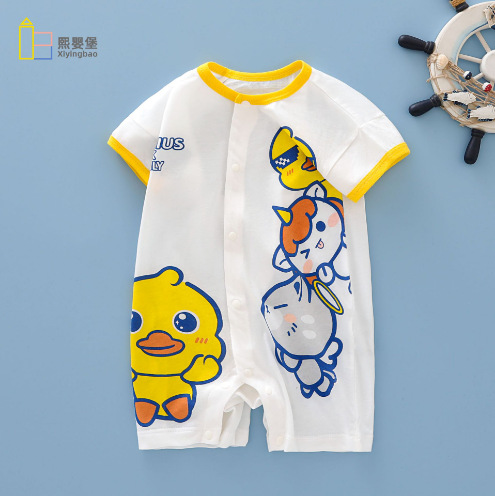 Baby flat corner jumpsuit Baby thin summer clothes summer cotton short-sleeved jumpsuit