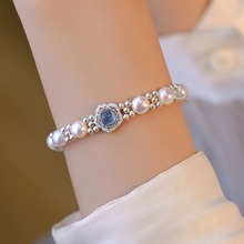 S925银镶海蓝宝淡水珍珠手链女小众设计感送闺蜜送女友礼物手链手