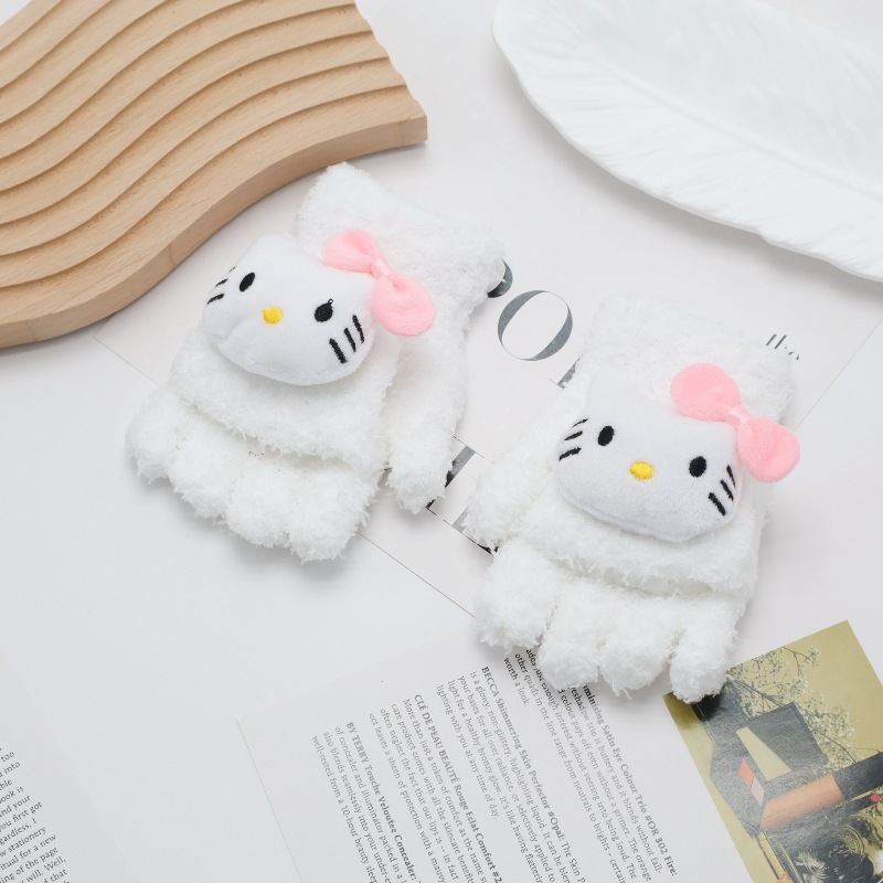 Guantes de invierno de medio dedo para niños niños niños niños niñas estudiantes lindos guantes de peluche de dibujos animados