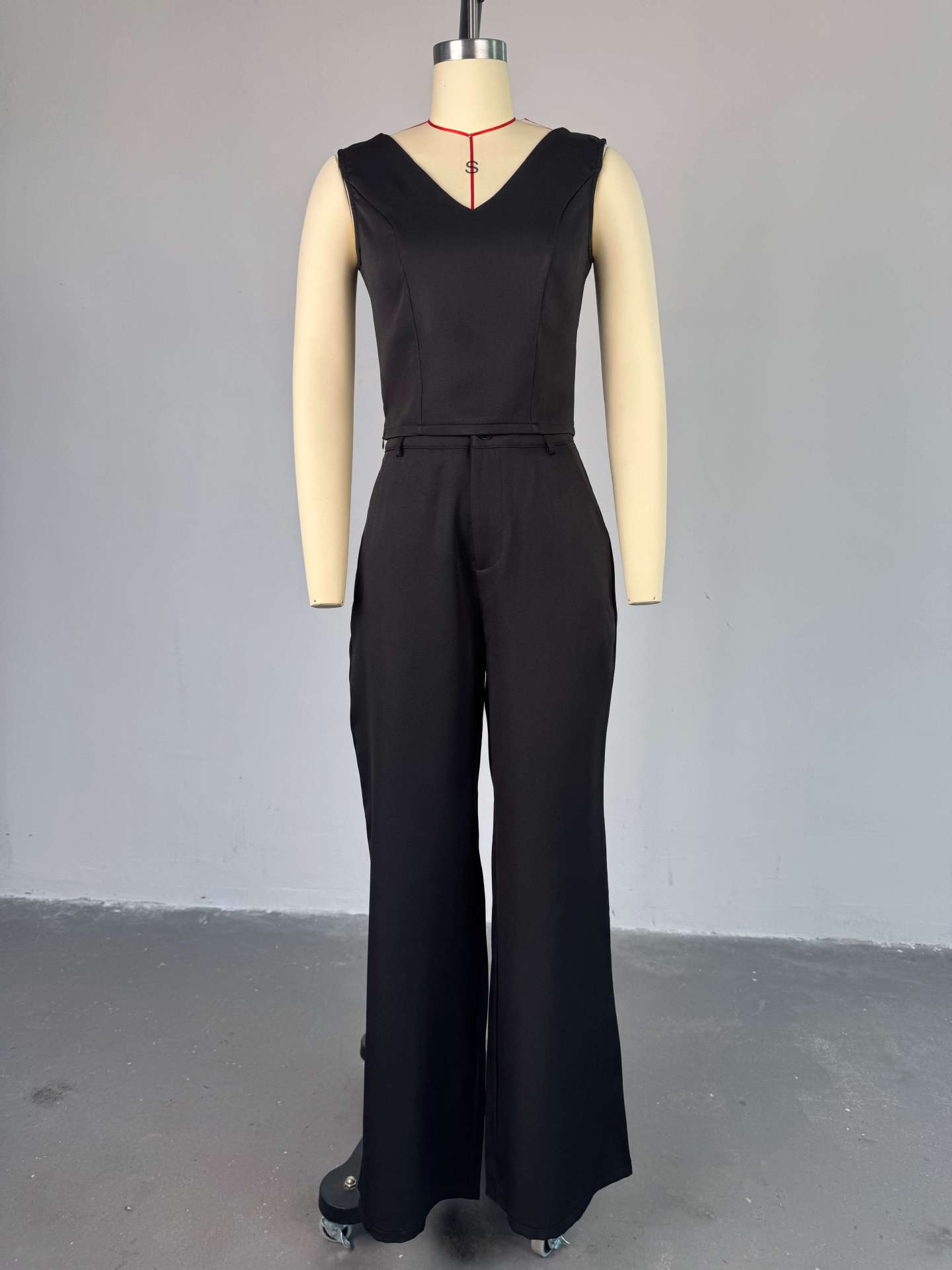 Women Clothing Spring Solid Color Backless Bow Top Wide Leg Trousers Casual Suit