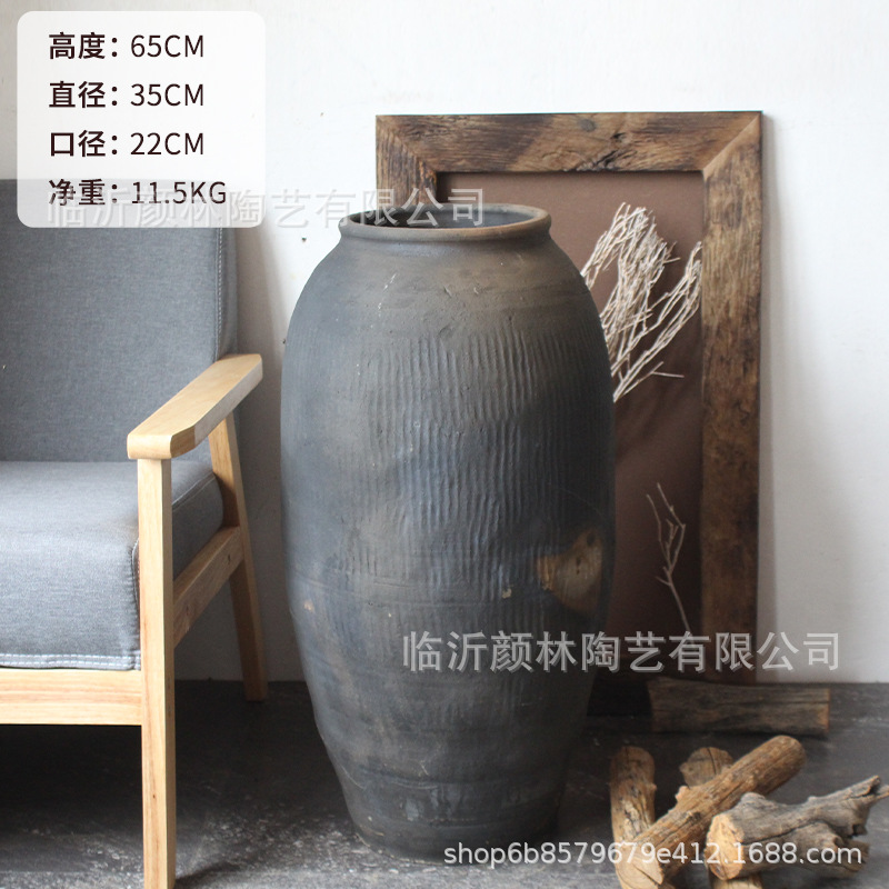 Botella negra gris nueva escuela de diseño de vasijas de cerámica retro vasijas de cerámica delgada alta vasijas de cerámica INS viento natural