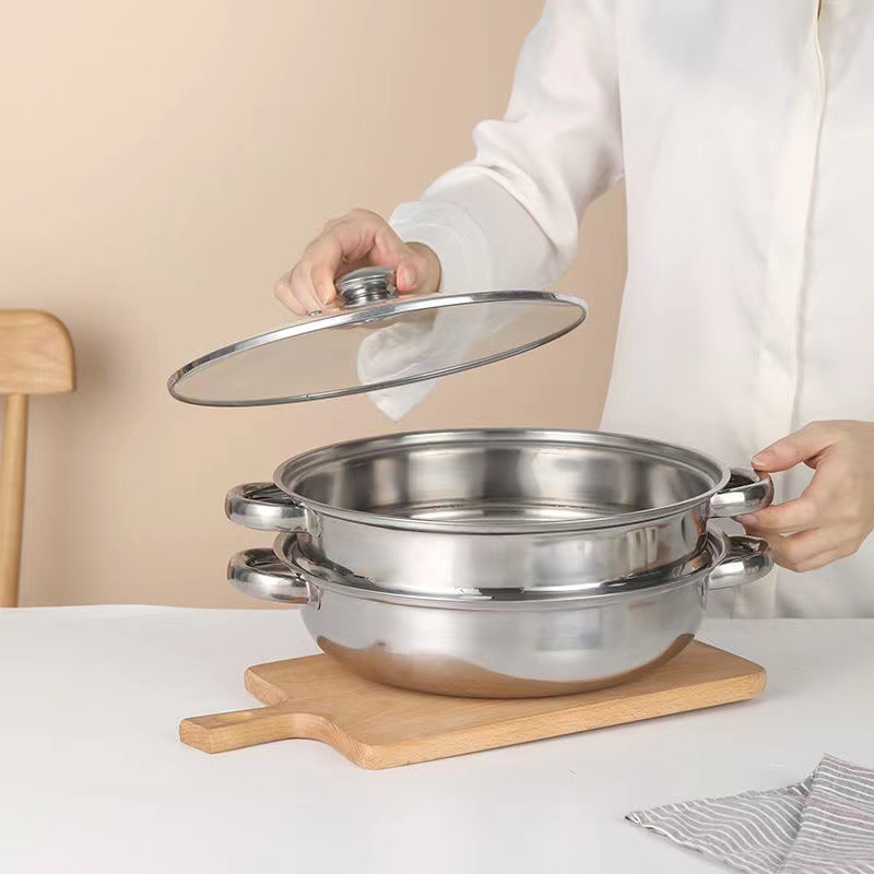 Manufacturer wholesale stainless steel steamer single layer double layer soup steamer household hot pot thickening gift 28CM