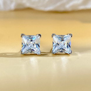S925 Sterling Silver Lab-Grown Diamond Stud Earrings for Men and Women, Simple and Versatile Princess-Cut Irregular Shape, Cool Rock Hip-Hop Personality Earrings