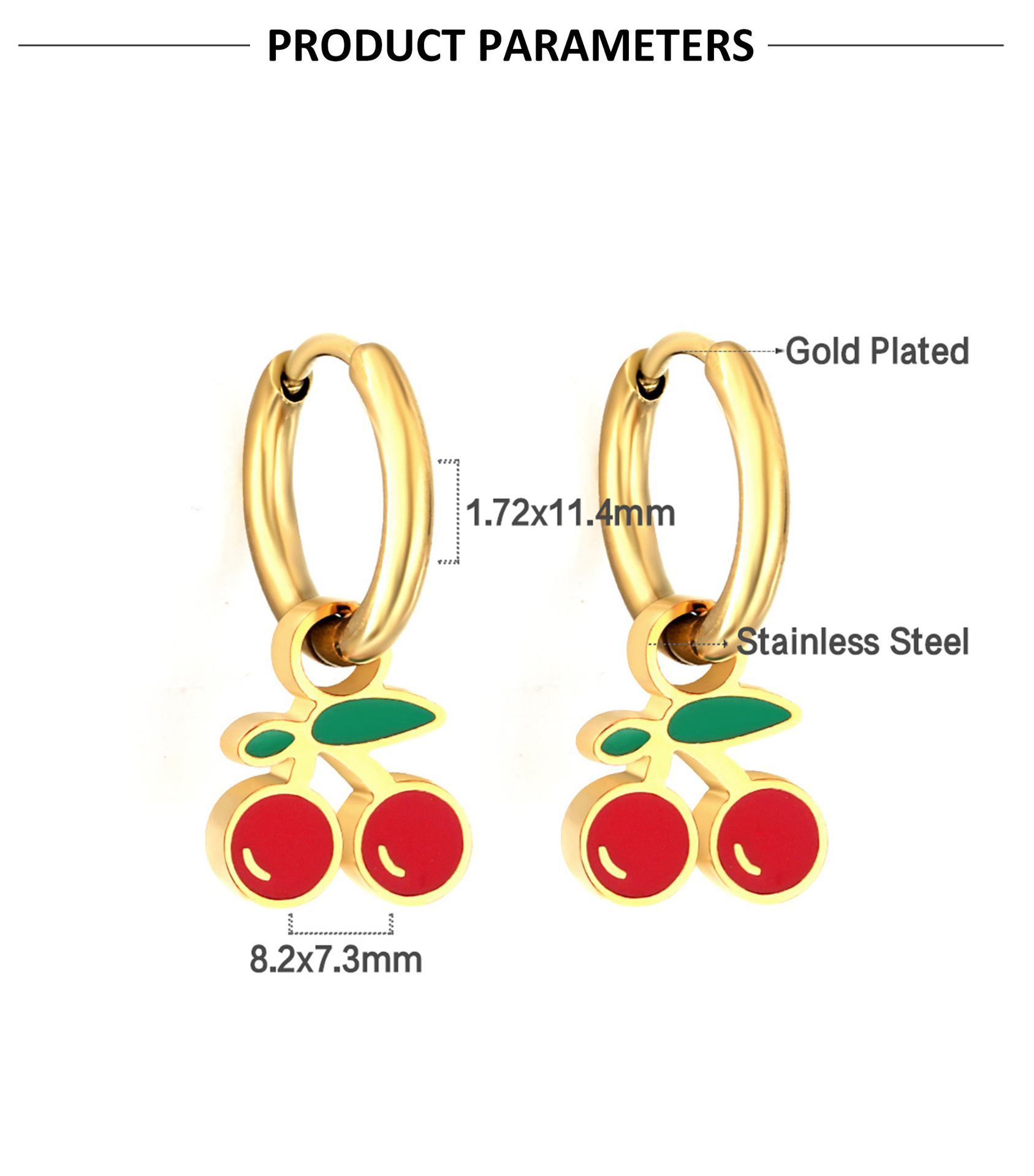 Holiday, Daily Occasion 1 Pair Sweet Simple Style Fruit Stainless Steel Fruit Plating Drop Earrings