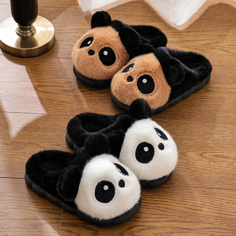 Panda zapatillas de algodón para mujeres 2025 nuevo invierno pareja interior anti-derrapante zapatillas cálidas de pelo para hombres