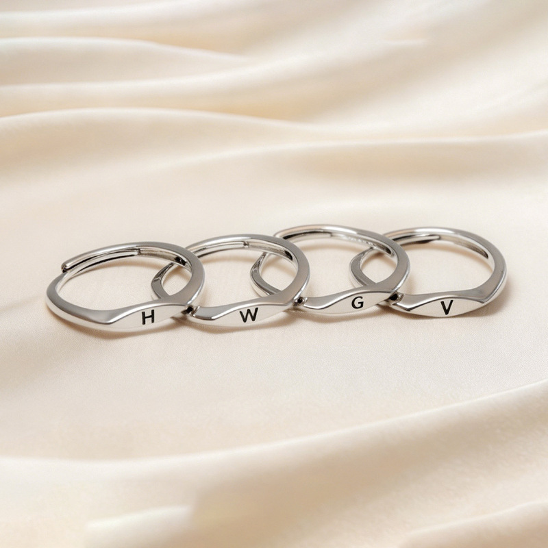 26 Letter Rings for Women, Trendyy Gold Plain Rings, Fashionable and Simple K-Style of Your Name Open Ring for Women