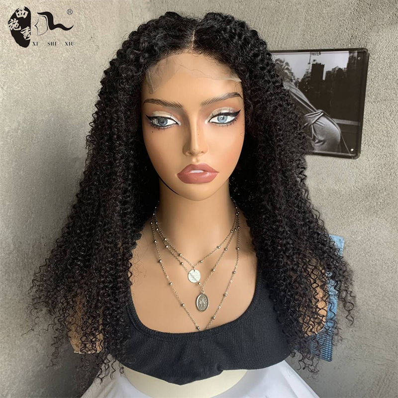 Cross-border African Long Curly Hair Mixed Hair Wig Women's Headgear 4*4 Curly Blend Hair Lace Wigs