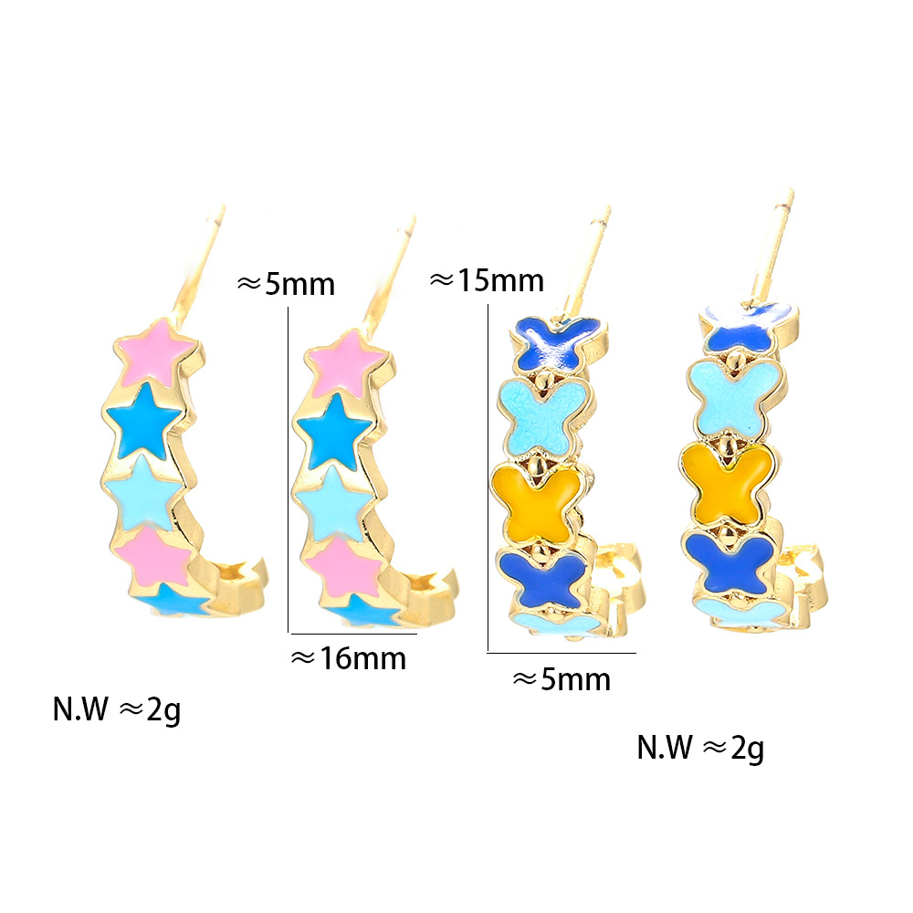 Nihaojewelry Korean Style Color Drip Oil C-shaped Star Butterfly Earrings Wholesale Jewelry display picture 5