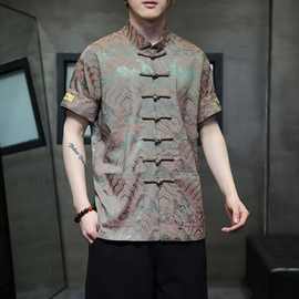 新款短袖衬衫男高级感盘扣上衣夏季新中式男装中国风唐装汉服