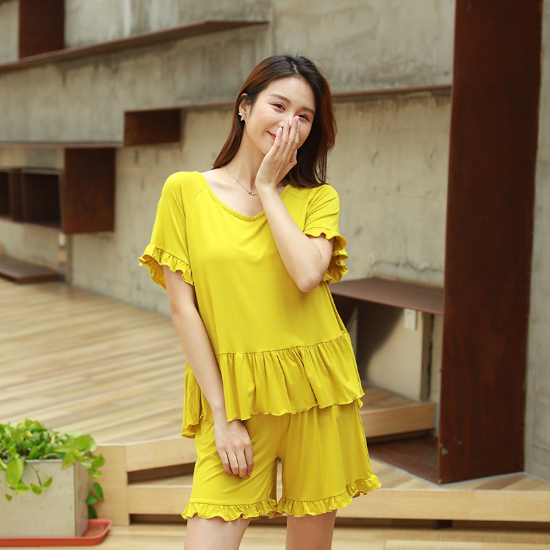 Pajamas Women's Summer Thin Modal Cotton Backless Ruffle Two-piece Short-sleeved Shorts Casual Home Clothes Set Pajamas Women's Summer Thin Modal Cotton Backless Ruffle Two-piece Short-sleeved Shorts Casual Home Clothes Set