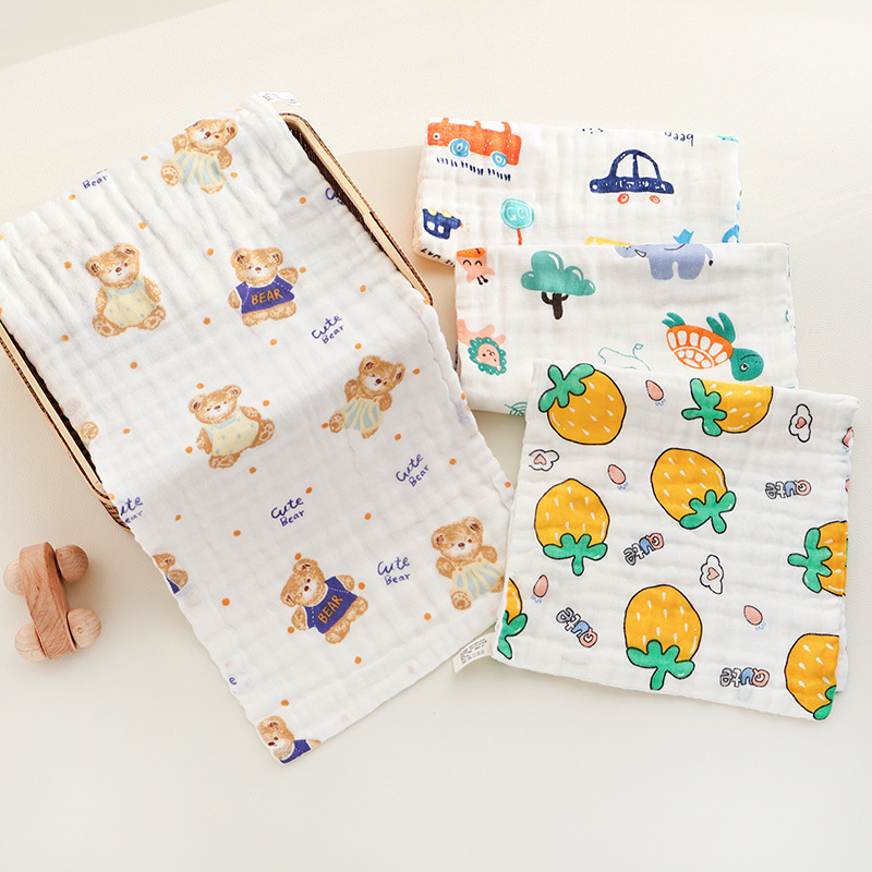 Pure Cotton Six-Layer Children's Towel, Class a Baby Saliva Towel, Seersucker Non-Fluorescent Towel, Cross-Border Baby Square Towel, Super Soft Square