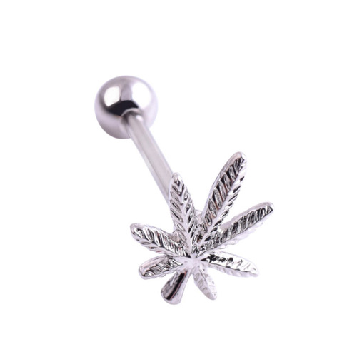 European and American Amazon stainless steel tongue nail piercing jewelry tongue ring leaf tongue nail ear bone nail navel nail piercing jewelry