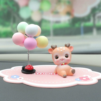 Cartoon Doll Car Center Console | Car ornaments - brown-c-balloon-momo-duck-powder-pad