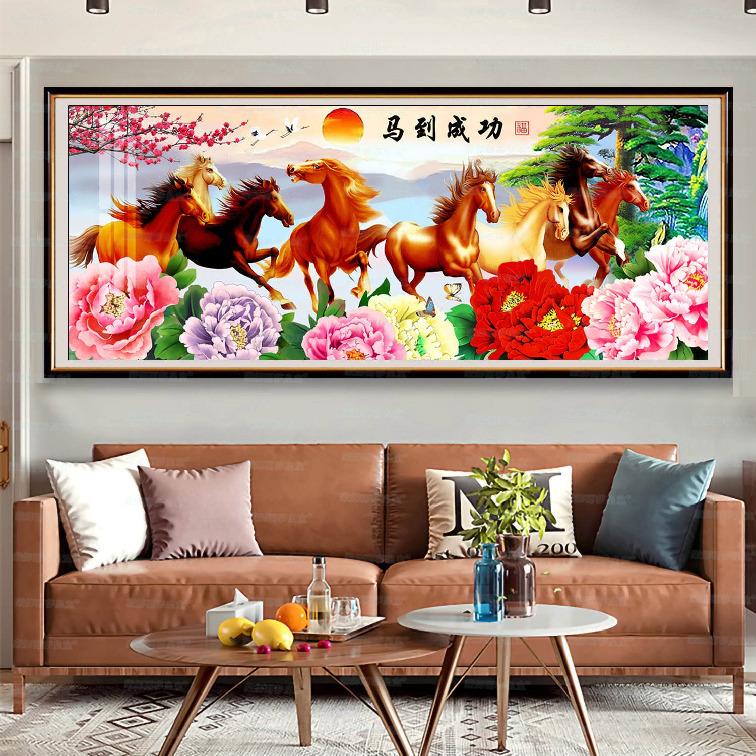 Monalisa Royal Cruz puntada caballo éxito versión rica nueva sala de estar estilo chino gran paisaje pintura decorativa mano image 3