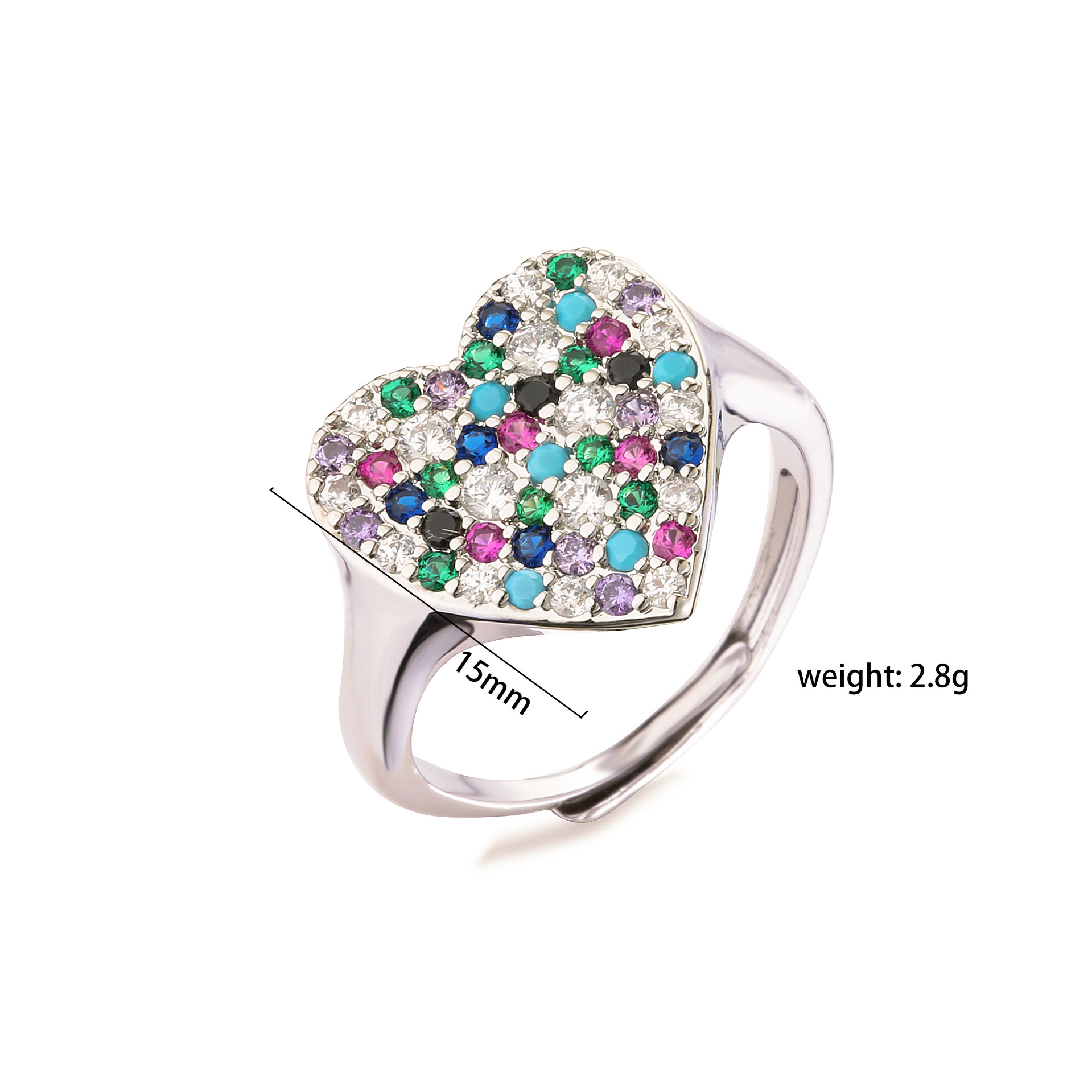 Fashion Heart Shape Copper Inlaid Zircon Open Ring 1 Piece