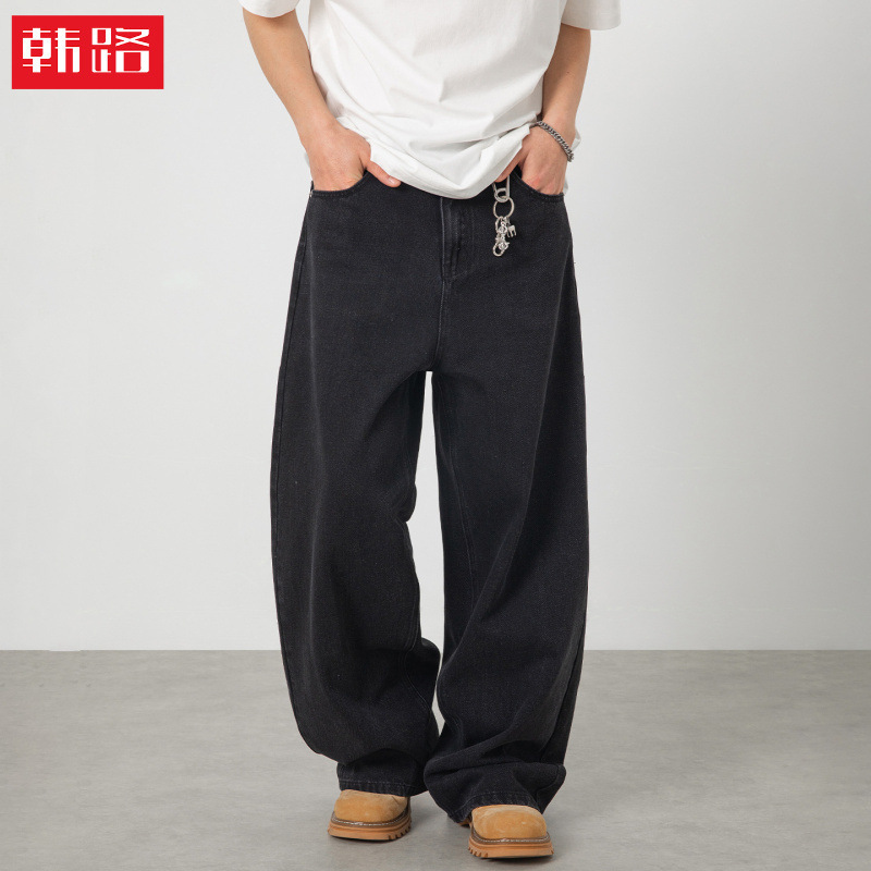 Washed Vintage Black Jeans, Spring Style, High Street American Retro Texture, Loose Casual Straight-Leg Long Pants Washed Vintage Black Jeans, Spring Style, High Street American Retro Texture, Loose Casual Straight-Leg Long Pants