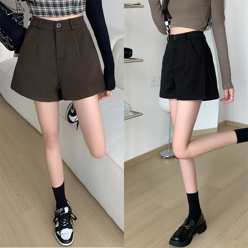 Повседневные шорты с высокой талией, A‑line, свободный крой, plus‑size S–4XL, чёрные
