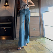 超模腿微喇叭牛仔裤女25秋冬款加绒高腰四面弹修身拖地港风显瘦直