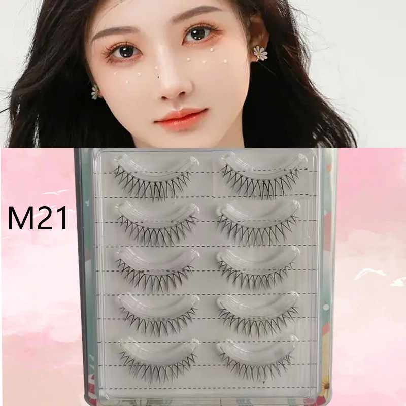 Suministro directo de fábrica transfronteriza natural larga Cruz gruesa japonés 3D afilado tallo transparente Luna doblar pestañas postizas