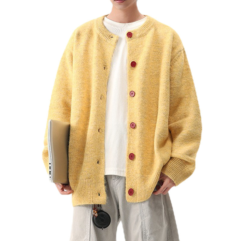 Explosiones transfronterizas de tamaño grande europeo Cardigan suéter hombre botón de color amarillo alto otoño invierno fábrica al por mayor
