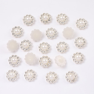 semicircle flat bottom rhinestone imitation pearl round patch sunflower double flower diy handmade hair accessories bow