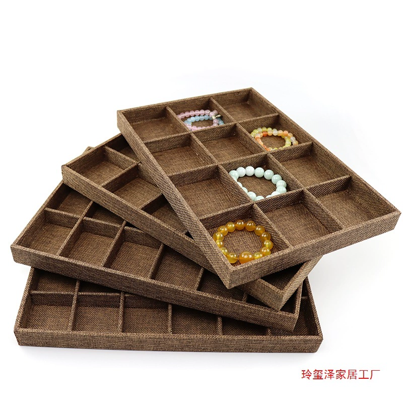 Льняной поднос для ювелирных изделий, поднос для хранения ювелирных изделий, кольцо, ожерелье, 12 сеток, ювелирные изделия, нефритовый браслет, кулон, подставка для кофе