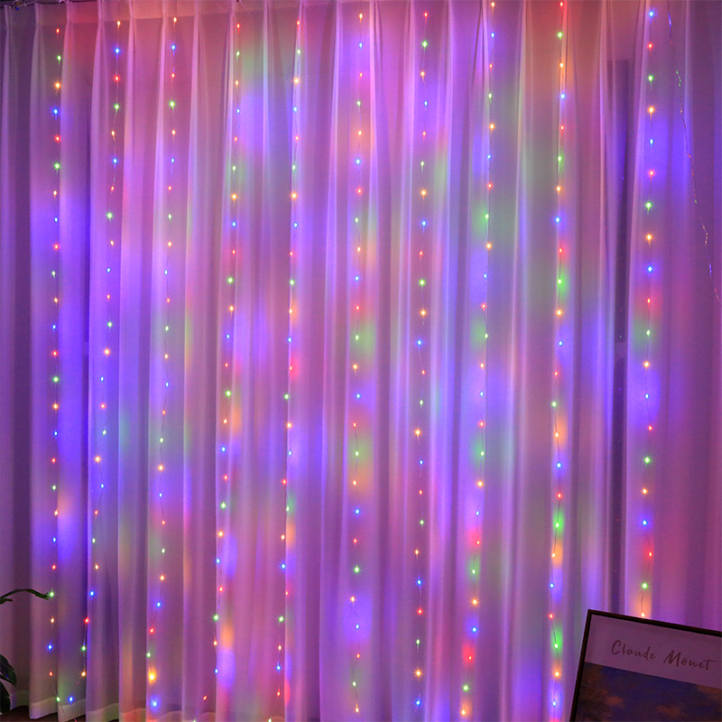 Transfronterizo nueva luz LED de color USB control remoto de ocho funciones cordón de cuero cortina de luz impermeable decoraciones de cumpleaños de Navidad cadena de luz
