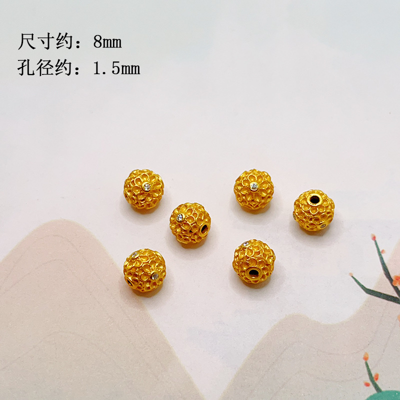s925 silver gold-plated bow with diamond-studded flower ball, spacer beads, barrel beads, bracelet, necklace, DIY semi-finished accessories wholesale