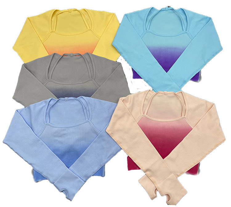 Casual Gradient Color Nylon Halter Neck Active Sets T-shirt Leggings display picture 31