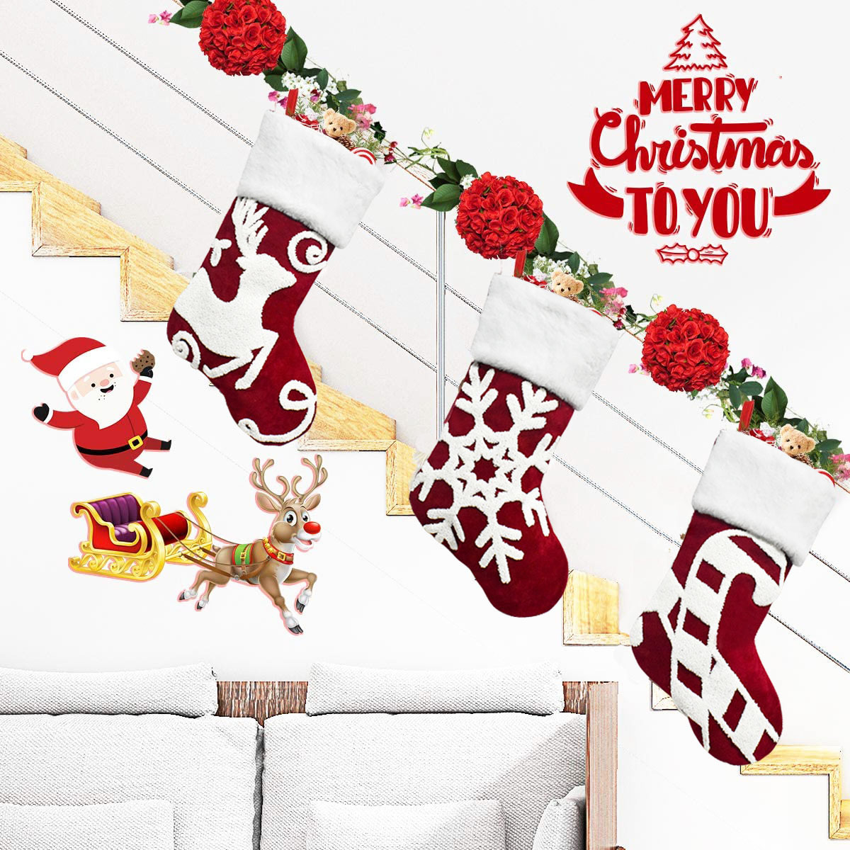 Christmas Festival Snowflake, Elk Pattern Christmas Cute Snowflake Elk Polyester Party Christmas Socks