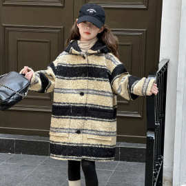 女童呢子大衣冬装新款外套中大童加长款时髦保暖风衣女孩洋气外贸