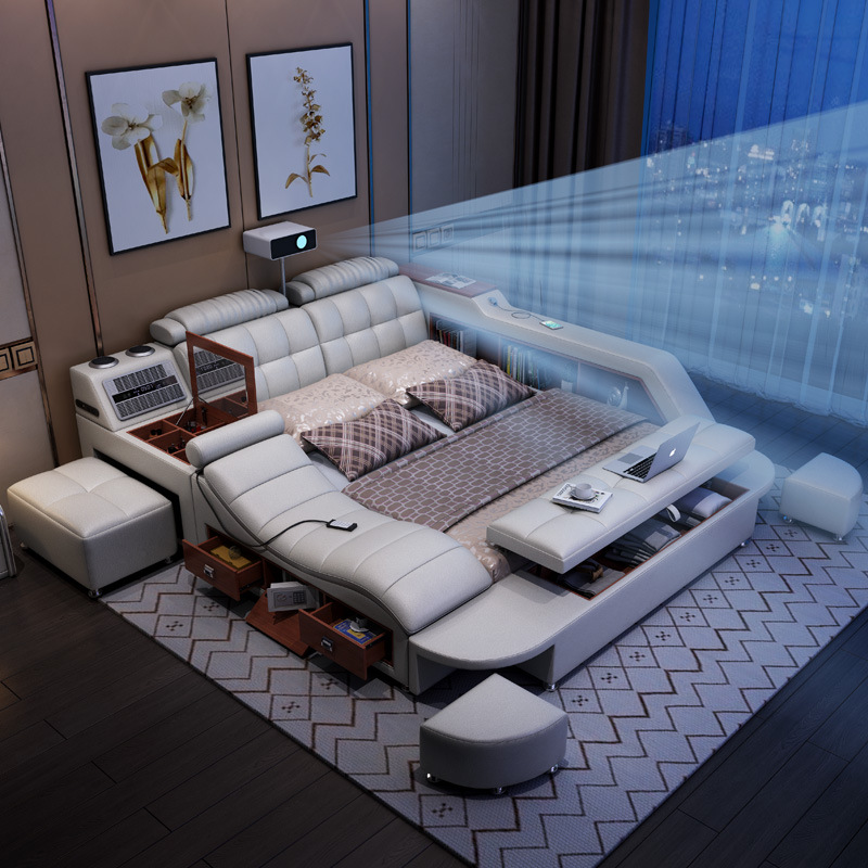 Cama tatami, cama de tela, cama de masaje inteligente moderna y sencilla, cama doble, cama de matrimonio de 1,8 metros, cama de tela tecnológica para dormitorio principal. image 5