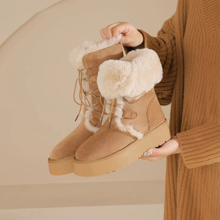 Qiyan Thick-Soled Snow Boots for Women 2025 Winter New Boots Brown Short Boots for Women Furry Non-Slip Warm Cotton Shoes