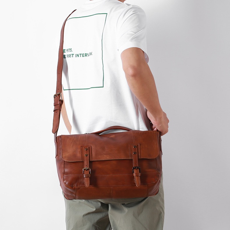 Herren-Umhängetasche im Echtleder-Stil, lässige Umhängetasche, handgefertigt, polierte Vintage-Ledertasche, oberste Schicht Rindsleder, Briefträgertasche_voghion.com
